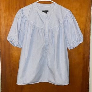J Crew puff sleeve blue/white stripe top
